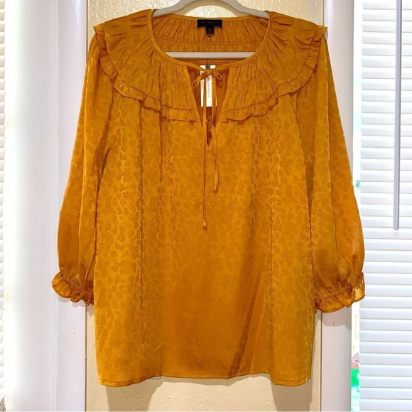Anthropologie Tops - Anthropologie Current Air Floral Print Mustard Top